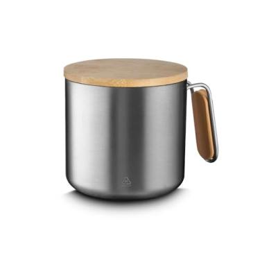 Imagem de Caneca Térmica Inox 380ml com Tampa de Bambu – Parede Dupla, Vedação Segura e Design Elegante Prata