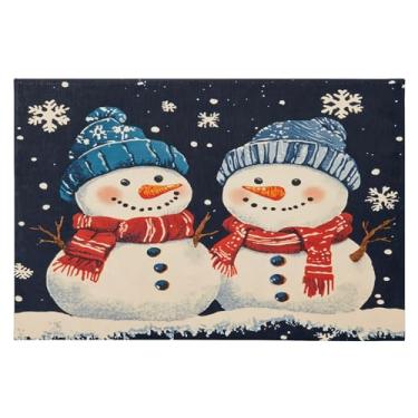 Imagem de CEBUGI Tapete de área 60 x 90 cm, macio, lavável, antiderrapante, com suporte de borracha, lindos bonecos de neve, para sala de estar, quarto, decoração de casa