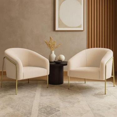 Imagem de Poltrona Sala Industrial Alta Dourado Kit 2 Stella Bouclê D03 - D'ross