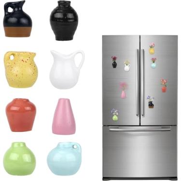 Imagem de 8 peças mini ímãs de geladeira para vaso de cerâmica: vasos pequenos 3D multicoloridos com magnetismo, acessórios de decoração de geladeira fofos adequados para cozinha, escritório e casa