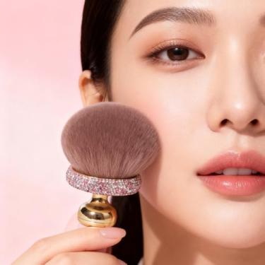 Imagem de 1 pincel de base estilo Kabuki de boca larga, pincel de maquiagem oval para rosto, adequado para bronzeamento e maquiagem nas pernas. (rosa)