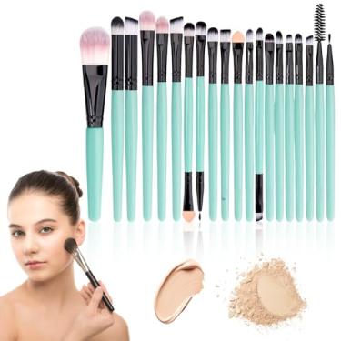 Imagem de Conjunto de pincéis de maquiagem 20 peças de pincéis profissionais para o rosto para os olhos, base, sombra, contorno, pó, kit Kabuki, uso em viagem (verde)