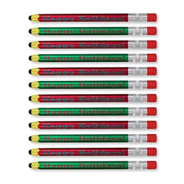 Imagem de Canetas Stylus "Happy Holidays" para crianças, compatíveis com telefones e dispositivos com tela sensível ao toque + caneta esferográfica, em forma de lápis cores sortidas