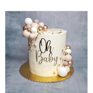 Imagem de Oh Baby Cake Topper - Decoração de festa dourada de acrílico para meninos ou meninas para festa de revelação de gênero/adereços de cabine de bebê decorações de fotos de festa
