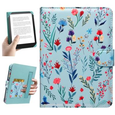 Imagem de HoYiXi Capa universal para 6" Pocketbook/Tolino e-book Reader compatível com Kindle Paperwhite de 6 polegadas / Kobo Clara HD 6", capa de capa, compartimento para cartão integrado, flor