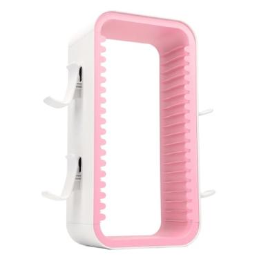 Imagem de Ymiko Torre de Armazenamento de Videogame Com 18 Slots, Suporte Organizador de Console Compacto para Sala de Estar ou Quarto, Prateleira de Mídia Minimalista para Jogos e Acessórios (Rosa Branco com Decoração de Orelhas de Gato)