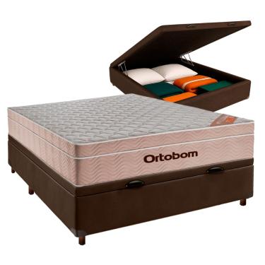 Imagem de Cama Box Bau Marrom Casal + Colchão Molas Ensacadas Airtech Ortobom