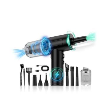 Imagem de Soprador de ar e aspirador de pó portáteis 2 em 1, Espanador de ar comprimido de 6000mAh, Espanador sem fio para limpeza de teclado de computador 50000rpm