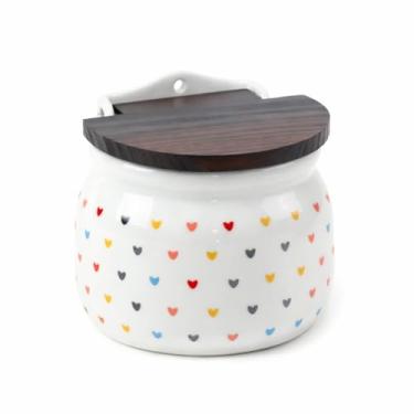 Imagem de Saleiro Decorado Porcelana Branco com Tampa Madeira