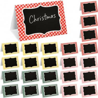 Imagem de TaoBary 24 peças multicoloridas para decoração de festa de piquenique guingão, 10 x 15 cm, cartões de tenda, quadro-negro, dupla face, etiquetas para piquenique, churrasco, casamento, mesa, número de
