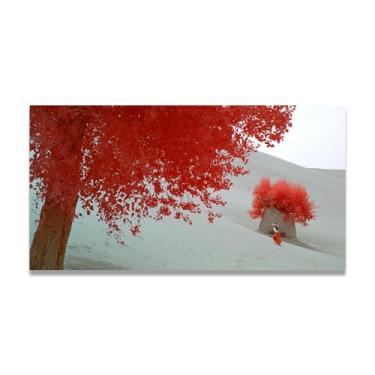 Imagem de LKXGRRSFG Foto vermelha brilhante real cidade mar neve vale pastagem rio pôr do sol nascer do sol impressão em tela decoração de parede 20 x 36 cm sem moldura