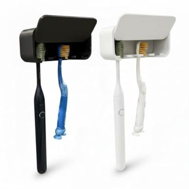 Imagem de Suporte Adesivo de Escova de Dente com Encaixe para Pasta de Dente Parede Banheiro Organizador Anti Derrapante (KIT 2 SUPORT BRANCO/PRETO)