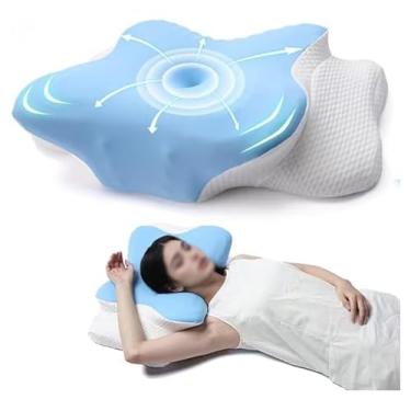 Imagem de SPXMQSS Travesseiro ortopédico de espuma viscoelástica travesseiro lateral travesseiro ergonômico travesseiro cervical para dor no pescoço travesseiro anti-ronco 62 x 37,3 x 14,4 x 9 cm