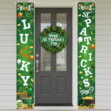 Imagem de St Patricks Day Door Banner Decorations St.Patrick’s Day Porch Sign Lucky Irish Shamrock Door Front Porch Hanging Banner Indoor Outdoor Saint Patrick's Backdrop Party Decorations 71x12 Inch