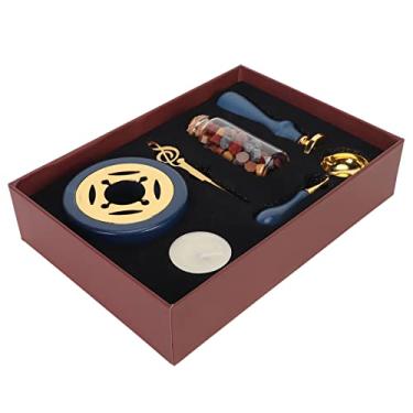 Imagem de ZJchao Kit de Carimbo de Vedação de Cera Retro Design Elegante Conjunto Completo para Convites, Envelopes e Cartões Postais, Artesanato, Material de Liga de Madeira, Cor Azul