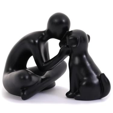 Imagem de FriyGardcn Escultura de cachorro, decoração de casa, decoração de estátua de homem fofo e cachorro para prateleira, sala de estar, quarto, casa, presentes de memória para amantes de animais de