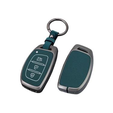 Imagem de Capa de couro para chave de carro em liga de zinco, suporte compatível com Hyundai Tucson Santa Fe Rena Sonata Elantra Creta Ix35 Ix45 I10 I30 I40(B-Style 1- Green)