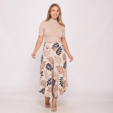 Imagem de Calça Pantacourt com Cós BBonnie Noemi Estampa Nude Tamanho:GG;Genero:Feminino;Cor:-Feminino