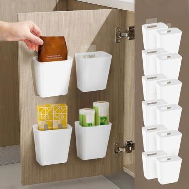 Imagem de OKYMOTOR Caixa de armazenamento de porta de armário de cozinha, 12 peças, caixa de armazenamento autoadesiva montada na parede, organizador de itens pequenos para guarda-roupa/banheiro/geladeira
