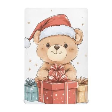 Imagem de Wassud Jogo de lençol de berço de Natal fofo urso respirável para meninos e meninas, lençol com elástico neutro 68 x 99 cm