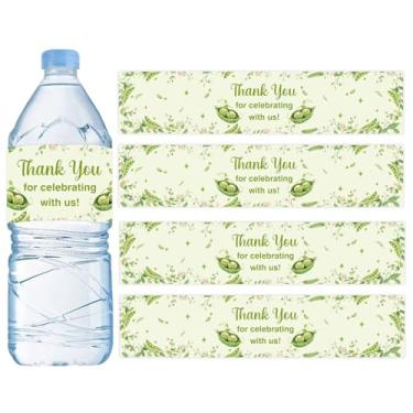 Imagem de Etiquetas de garrafa de água para chá de bebê Two Peas in a Pod – 52 peças de envoltórios de garrafa verde para decorações reveladoras de gênero de chá de bebê solteiro | Adesivos de garrafa tema de