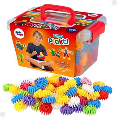 Imagem de Maleta Plakt Vermelha Formas De Montar Coloridas Infantil 100 Peças 12