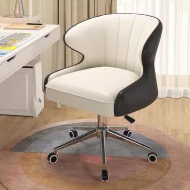 Imagem de AkosOL Cadeiras giratórias para mesa de trabalho ajustável em altura com base Sliv, cadeira de estudo para quarto, encosto envolvente, cadeira Modn de meados do século, cinza escuro + bege