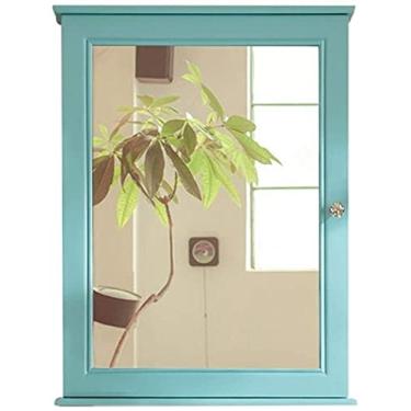 Imagem de Espelho de armário de banheiro à prova de umidade armário de madeira maciça montada na parede (cor: verde, tamanho: 60 * 15 * 80 cm) (verde 50 * 15 * 80 cm)