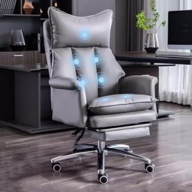Imagem de AkosOL Cadeira de escritório gonômica, cadeira de escritório de massagem com encosto ajustável Boss Comt cadeira executiva com rodas e apoio de braço, apoio para os pés telescópico, cinza