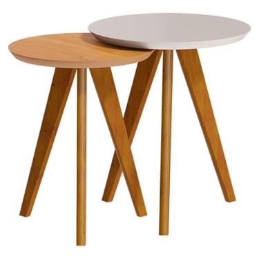 Imagem de Conjunto Mesa Lateral Redonda Classic Off White/Nature Imcal