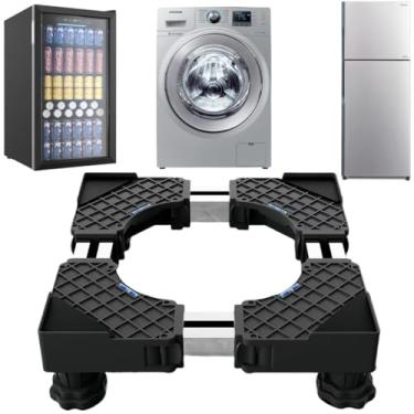 Imagem de QinSuiKai Suporte de mini geladeira duplo mais forte, 8 tubos de aço e 4 pés fortes com base elevada suportes de geladeira ajustáveis, adequado para máquina de lavar, secadora, armário de vinho