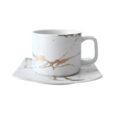 Imagem de Conjunto De Caneca E Prato De Café Em Mármore Preto E Branco De Alta Q