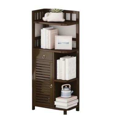 Imagem de Armário de canto de estante, quarto, armário lateral da sala de estar do chão ao teto, armário de armazenamento, estante de livros independente (marrom, pequeno)