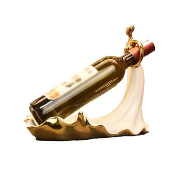 Imagem de CFGH6FDF Armazenamento de garrafa de vinho enfeite de rack de vinho decorações de armário de vinho criativo restaurante suporte de vinho ornamento de cerâmica presente rack de vinho de mesa (branco)