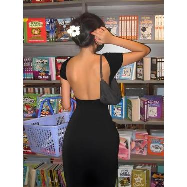 Imagem de Vestido Longo Feminino Sexy Sem Costas, Justo E Elástico Com Manga Cur