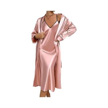 Imagem de Conjunto De Pijamas De Seda Luxuosos Para Mulheres, Robe De Manga Long