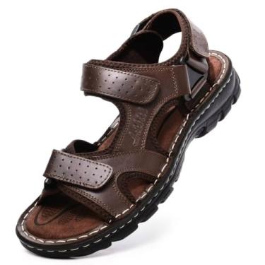Imagem de Arkbird Sandálias masculinas, bico fechado, couro, pescador, caminhadas ao ar livre, calçados esportivos de verão, Coffee-221, 45