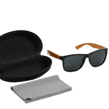 Imagem de Óculos de Sol com Haste de Madeira - Lente Preta – Lentes UV, Estilo Moderno e Leve(ÓCULOS DE MADEIRA + CASE)
