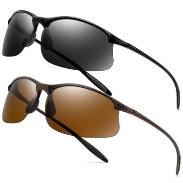 Imagem de SUNGAIT Óculos de sol esportivos ultraleves para homens, semi-aro, polarizado, pesca, corrida, ciclismo, condução, proteção UV400, TR90, Armação preta/lente cinza e armação marrom/lente marrom, 0