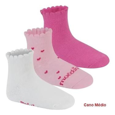 Imagem de Kit 3 Meias Infantil Meninas Cano Médio Básica Molekinha Cor:Branco Pi