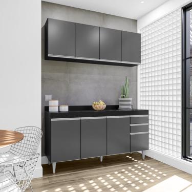Imagem de Cozinha Compacta Lorena 160cm 8 Portas 2 Gavetas com Tampo Preto Grafite Maderatto Móveis