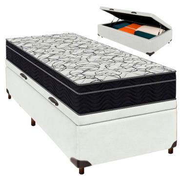 Imagem de Cama Box Bau Branco + Colchão Solteiro Airtech 150 Ortobom