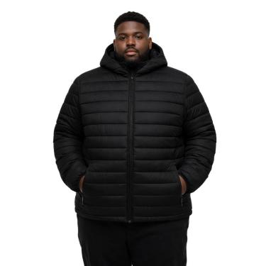 Imagem de Jaqueta de Inverno Plus Size Masculina Acolchoado com Capuz Removível e Zíper-Masculino