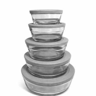 Imagem de Conjunto 5 Potes de Vidro Redondo Cairo com Tampa - Wellmix, Cinza - W