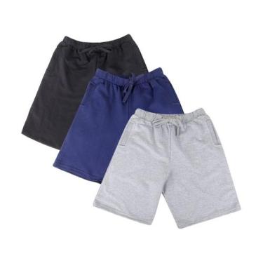 Imagem de Kit Bermuda Básicos 3 Peças Masculina - Olimpikus, Preto, Azul e Cinza