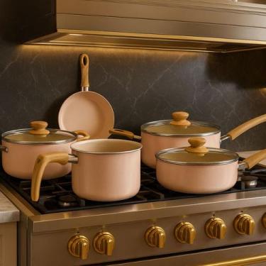 Imagem de Conjunto Panelas Cerâmica Quality House Cabo Soft Touch Tampa de Vidro