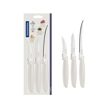 Imagem de Conjunto de Facas Tramontina Plenus em Aço Inox e Polipropileno - Off-White - 3 Peças