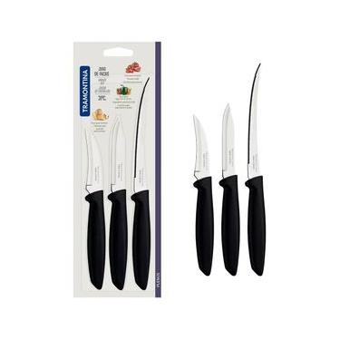 Imagem de Conjunto de Facas Tramontina Plenus em Aço Inox e Polipropileno - Preto - 3 Peças