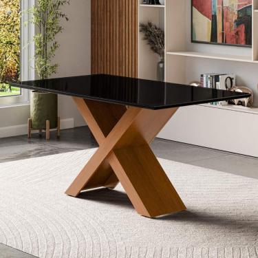 Imagem de Mesa De Jantar Com Vidro 6 Lugares Multimóveis Cr50237 Cinamomo-preto