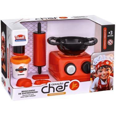 Imagem de Kit de Massinha Infantil Geração Chef Jr. Empreendedor para Culinária Oriental com Fogão e Acessórios Usual Plastic